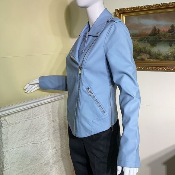 Thyme Maternity & After Baby Blue Faux Leather Motorcycle Jacket - Picture 3 of 16